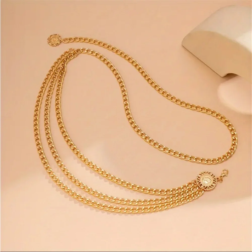 Golden‎ Plated Tassel Belt Chain Elegant Alloy Accessory Versatile Style
